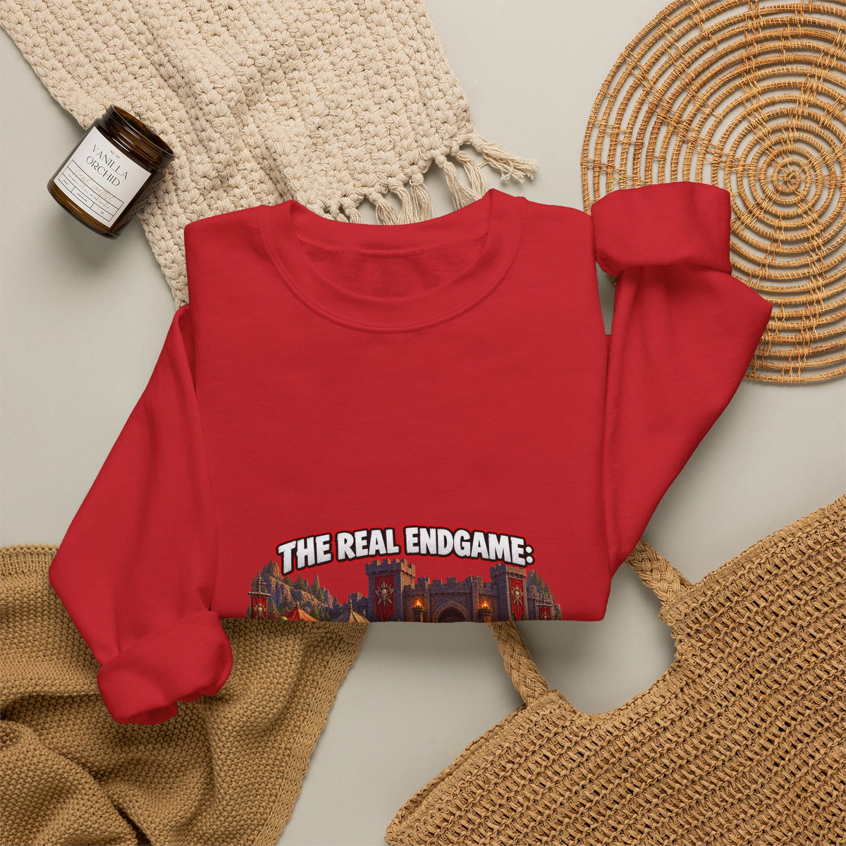 Gaming Crewneck Sweatshirt — "The Real Endgame: Finding a Group for a Level 12 Dungeon"