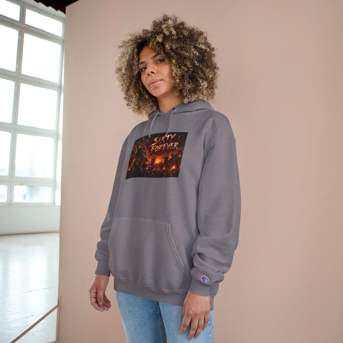 Champion Hoodie — 'Sixty Forever' Retro Horror Graphic Hoodie