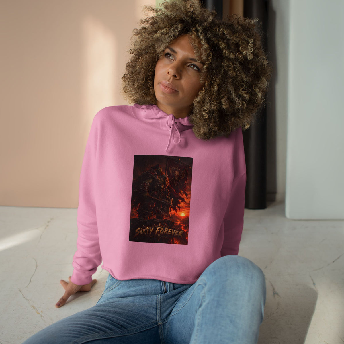 Crop Hoodie — Fiery Palm Sunset Graphic Crop Hoodie