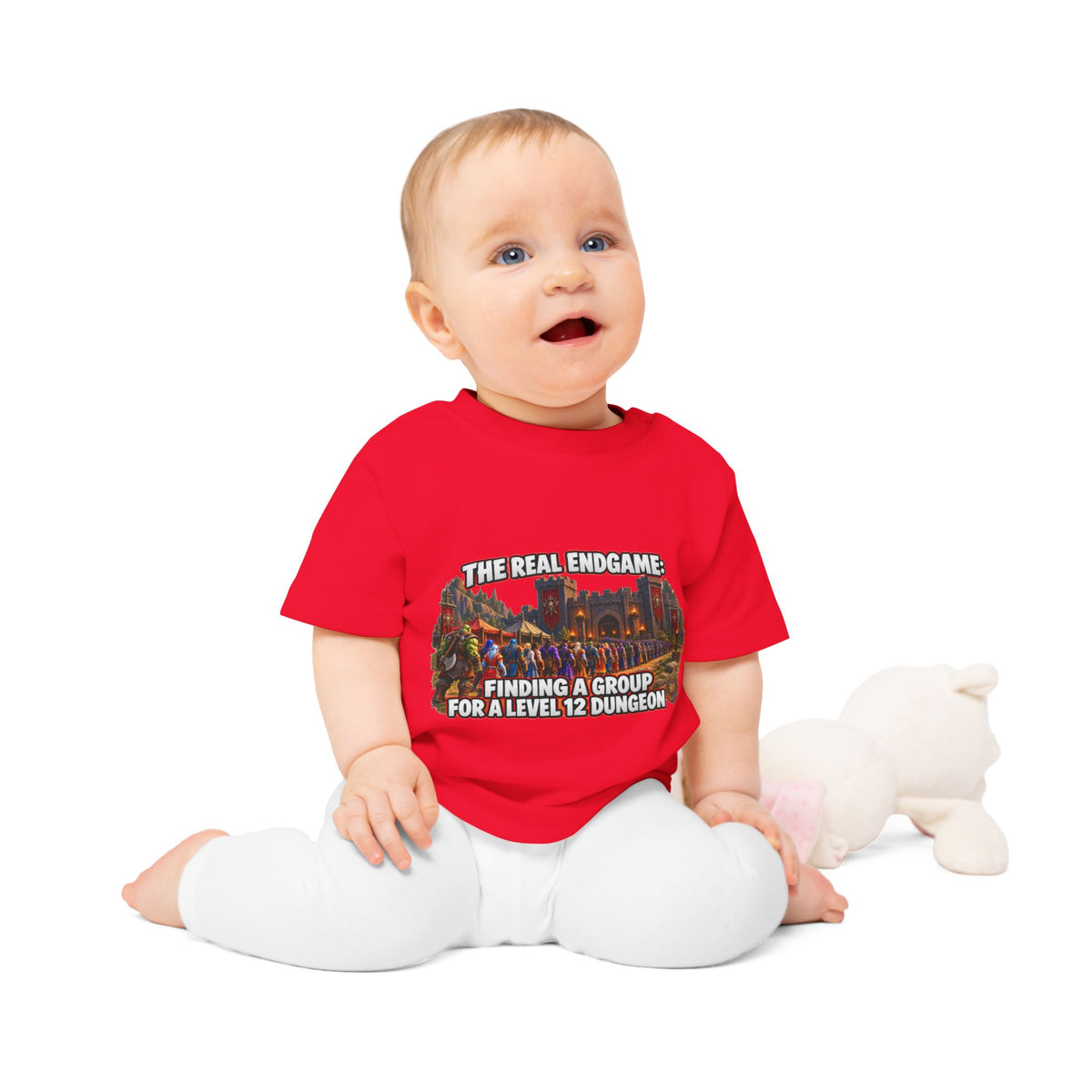 Baby T-Shirt – “The Real Endgame: Finding A Group For A Level 12 Dungeon” Gamer Onesie