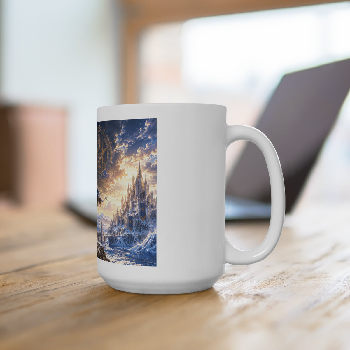 15oz Fantasy Warrior Mug — Epic King, Castle & 50th Anniversary Emblem