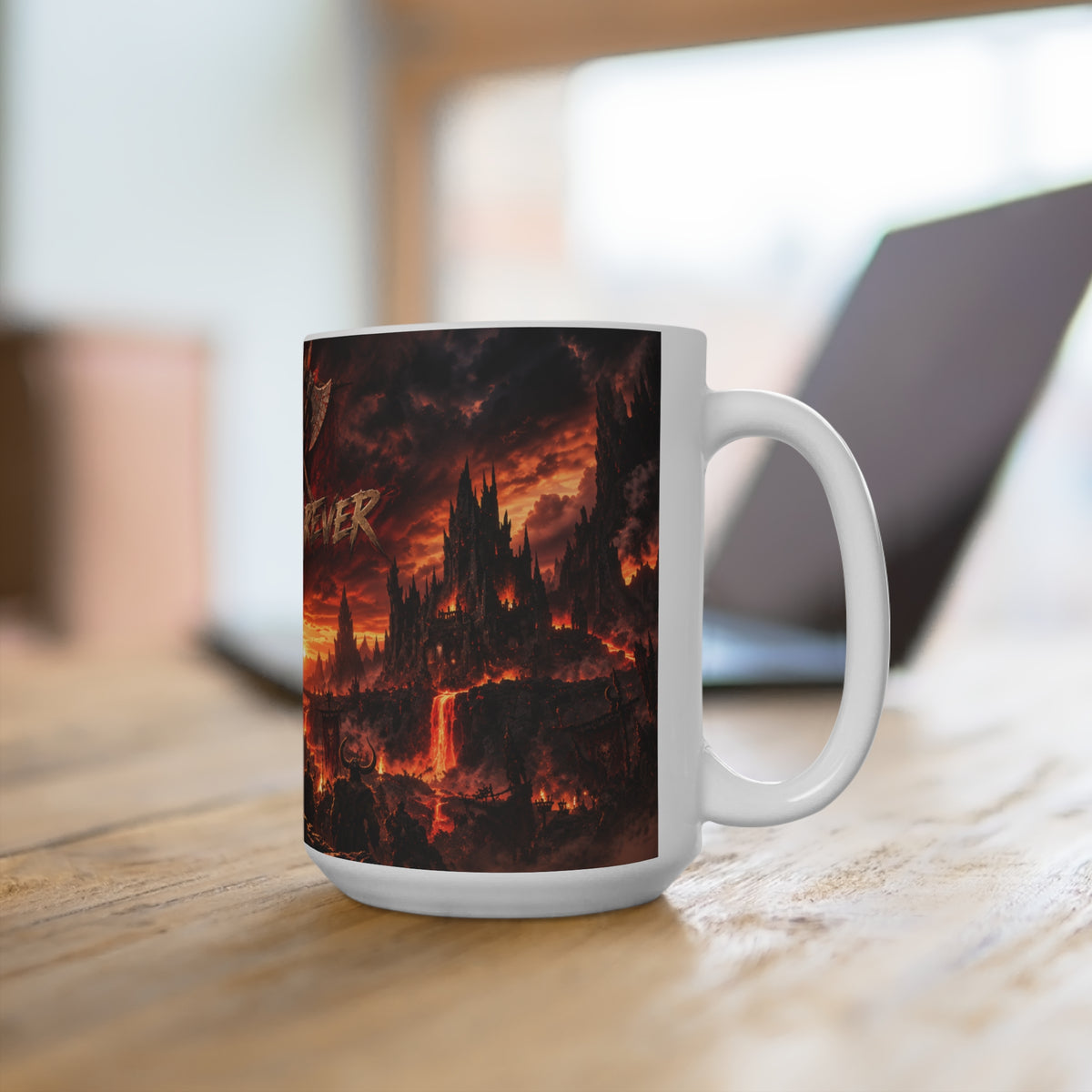15oz Ceramic Mug — Dark Skull 'Sixty Forever' Gothic Sunset Design