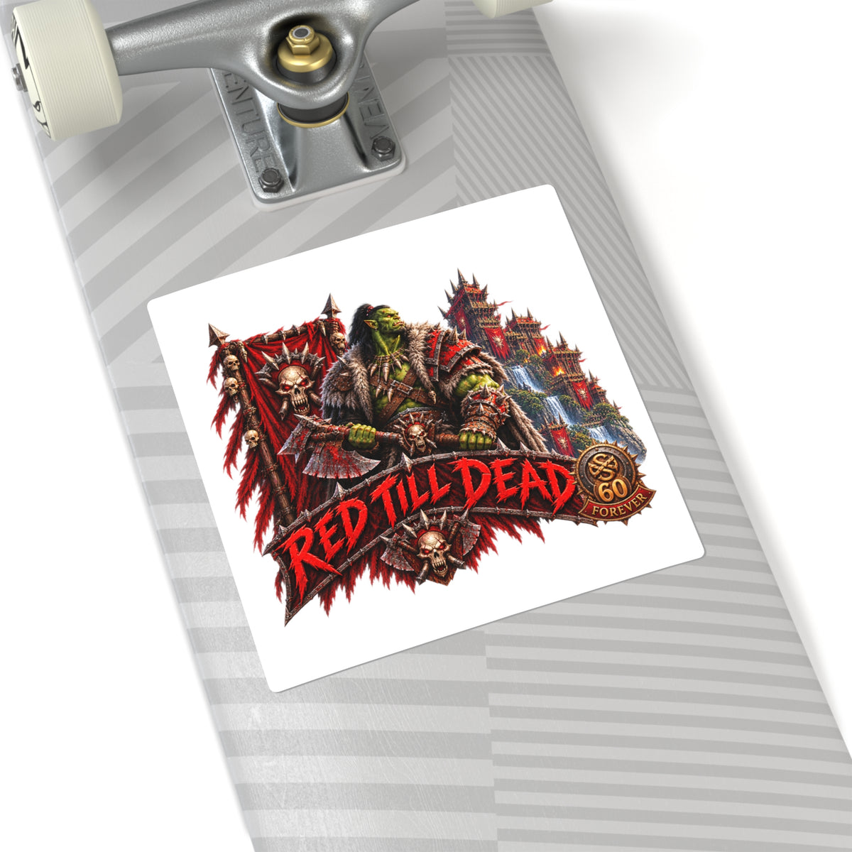Orc Warrior Sticker — “Red Till Dead” Fantasy Gaming Decal