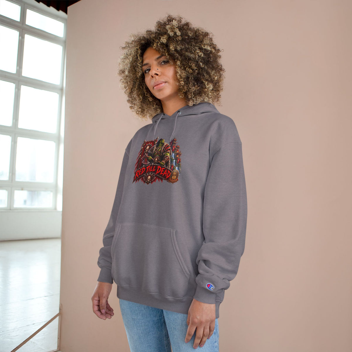 Champion Hoodie — 'Red 'Til Dead' Graphic Pullover