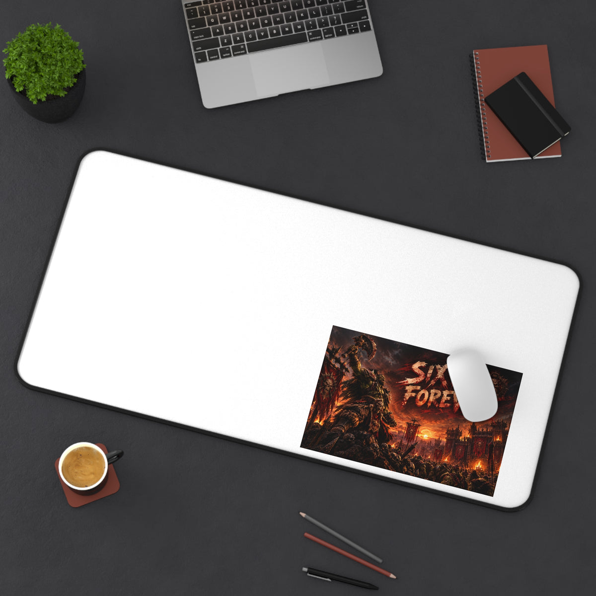 Sixty Forever Apocalypse Desk Mat — Large Gaming Mouse Pad with Fiery Horror Artwork