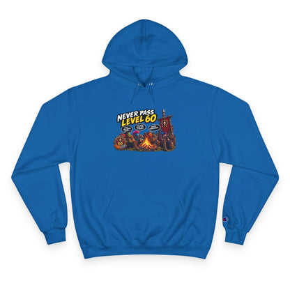 Champion Hoodie - 'Never Pass Level 60' Gamer Campfire Graphic Hoodie