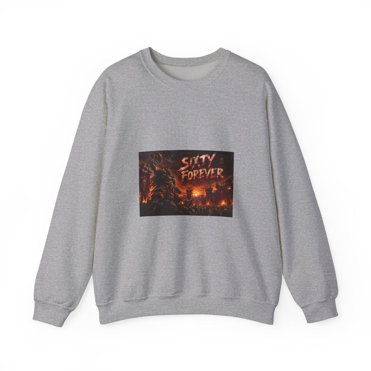 Sixty Forever Crewneck Sweatshirt — Gothic Fire Graphic Sweatshirt