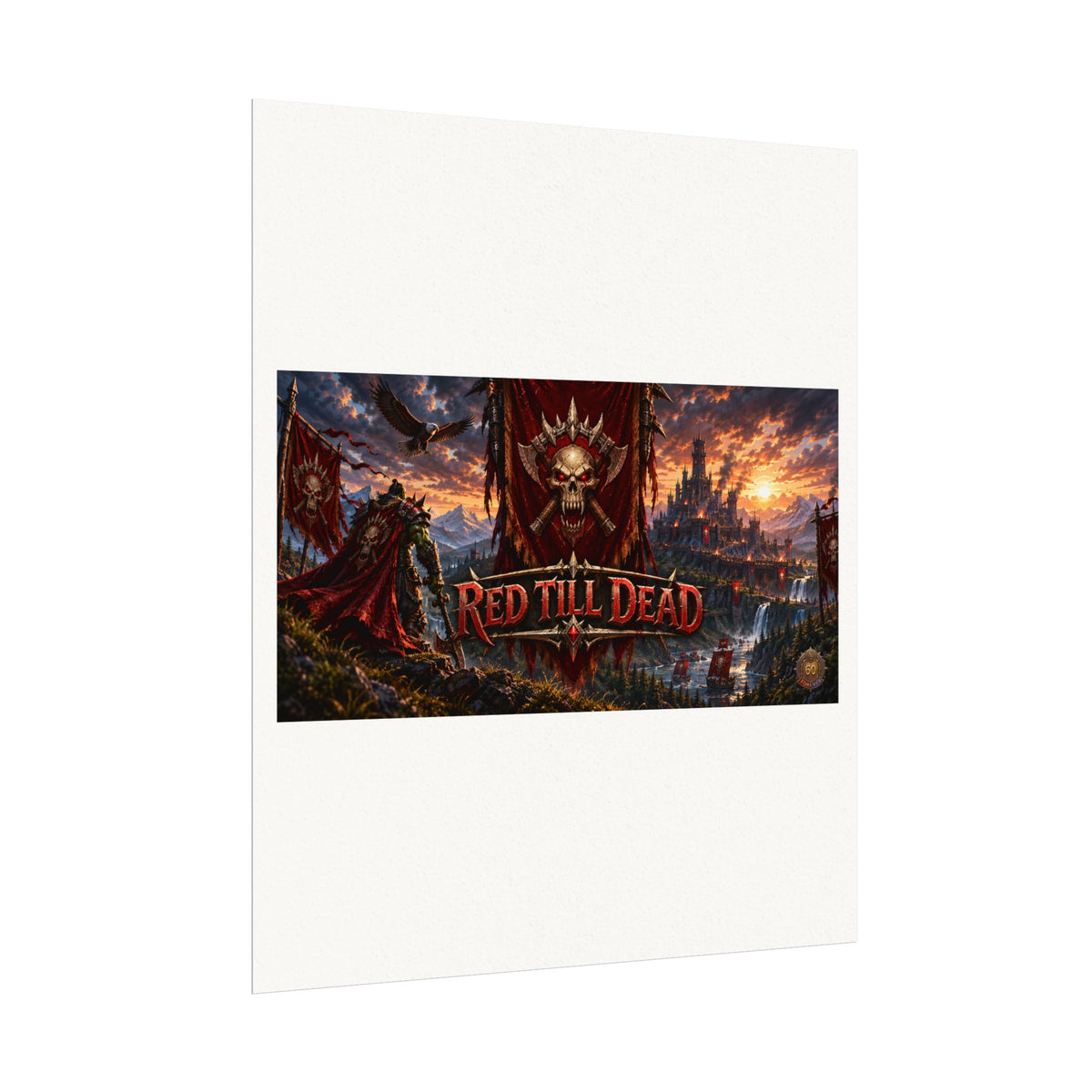 Red Till Dead Gothic Skull Poster — Textured Watercolor Matte Print
