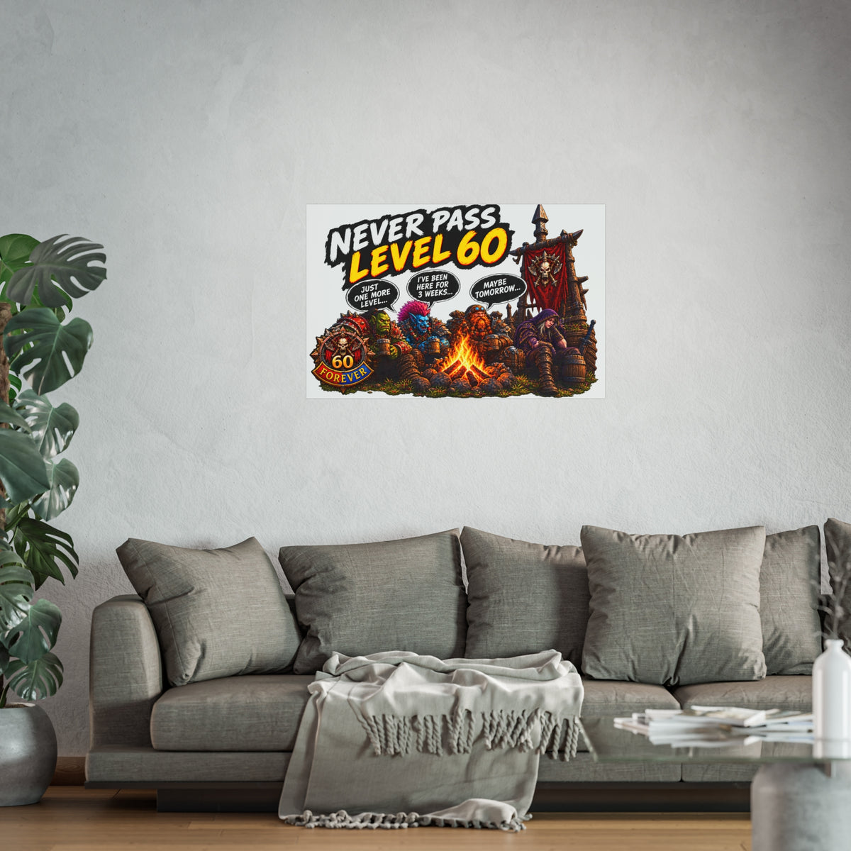 Never Pass Level 60 Fine Art Poster – Funny Gamer 60th Birthday Wall Art