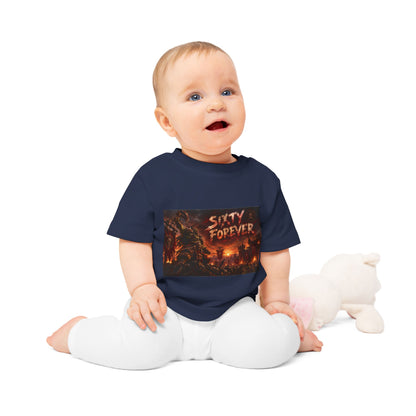 Baby Tee — "Sixty Forever" Fiery Monster Graphic