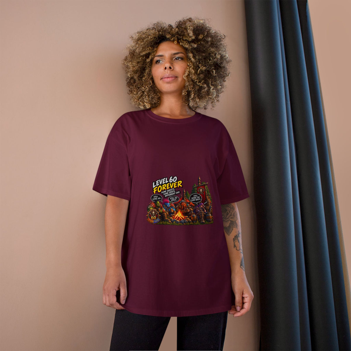 Level 60 Forever T-Shirt – Retro RPG Campfire Gamer Tee