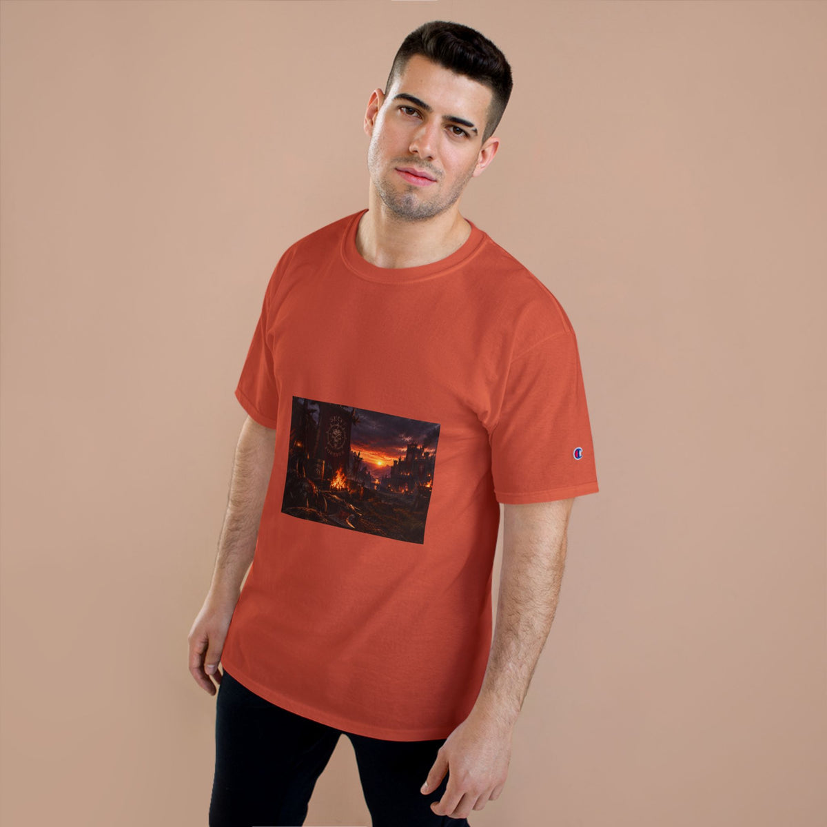 Champion T-Shirt — Dark Fantasy Volcano Landscape Graphic Tee
