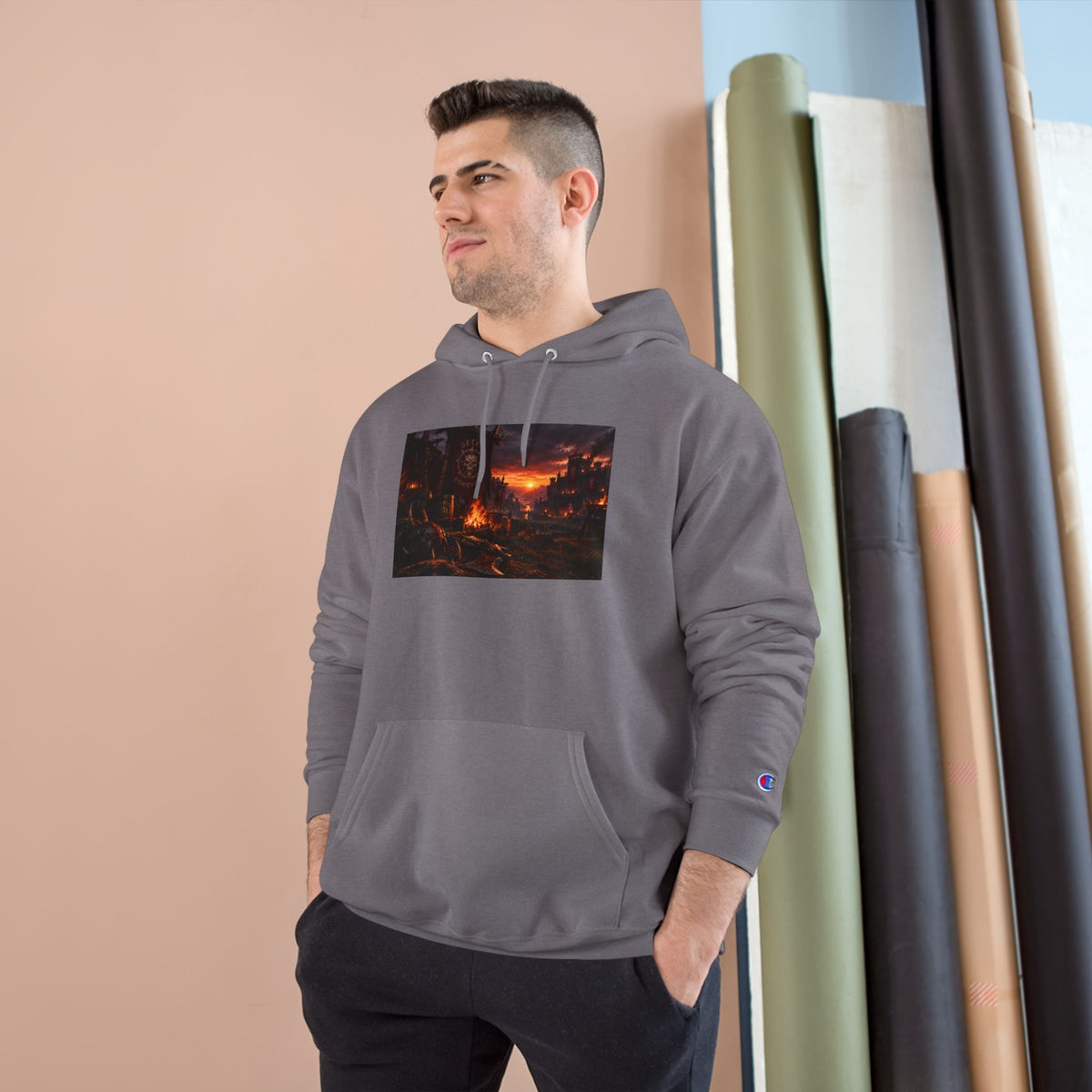 Champion Hoodie — Sunset Cityscape Graphic Hoodie