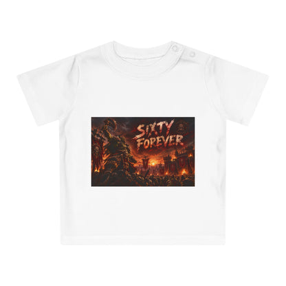 Baby Tee — "Sixty Forever" Fiery Monster Graphic