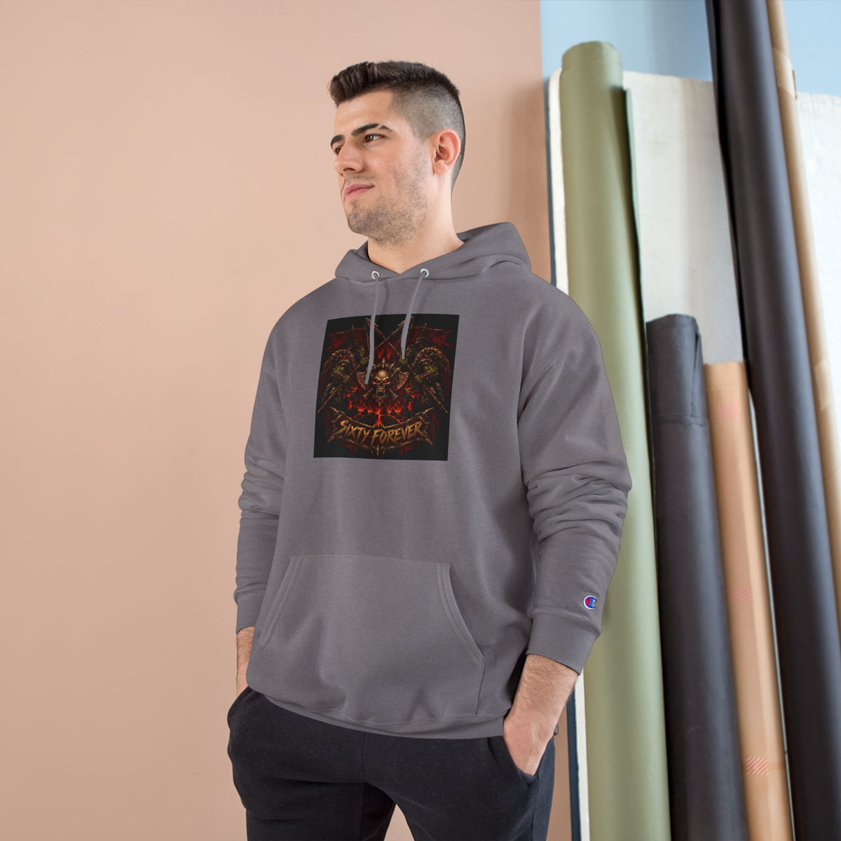Champion Hoodie — Gothic Floral Skull Graphic Pullover