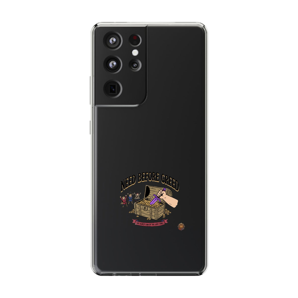 Clear Phone Case — "Need Before Greed" Treasure Chest Design
