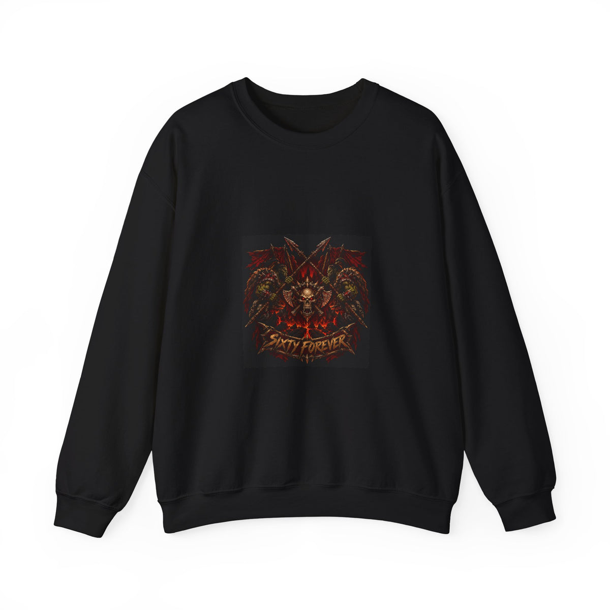 Crewneck Sweatshirt — Gothic Skull & Flames "Seven For Hell" Graphic