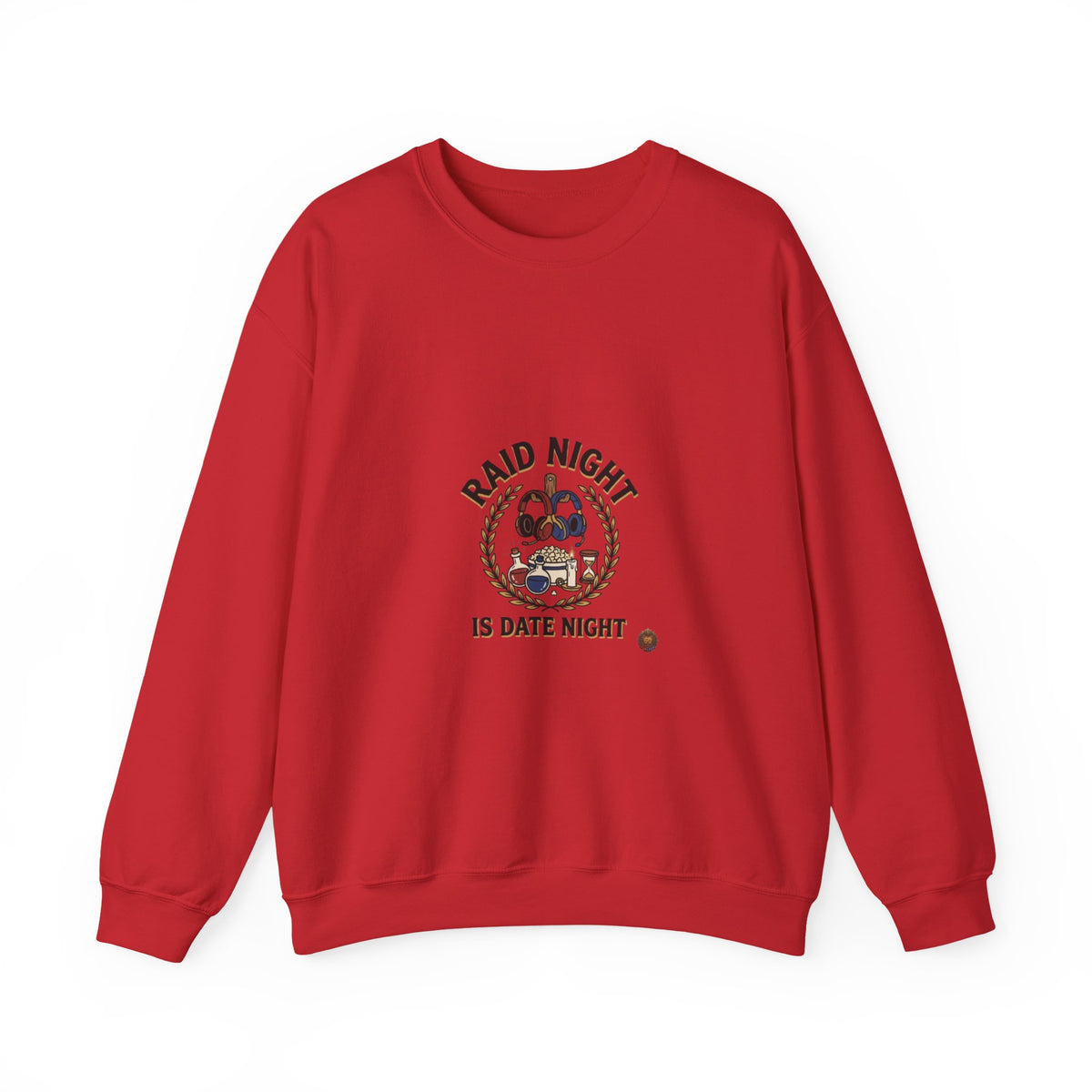 Crewneck Sweatshirt — "Raid Night Is Date Night" Vintage Crest