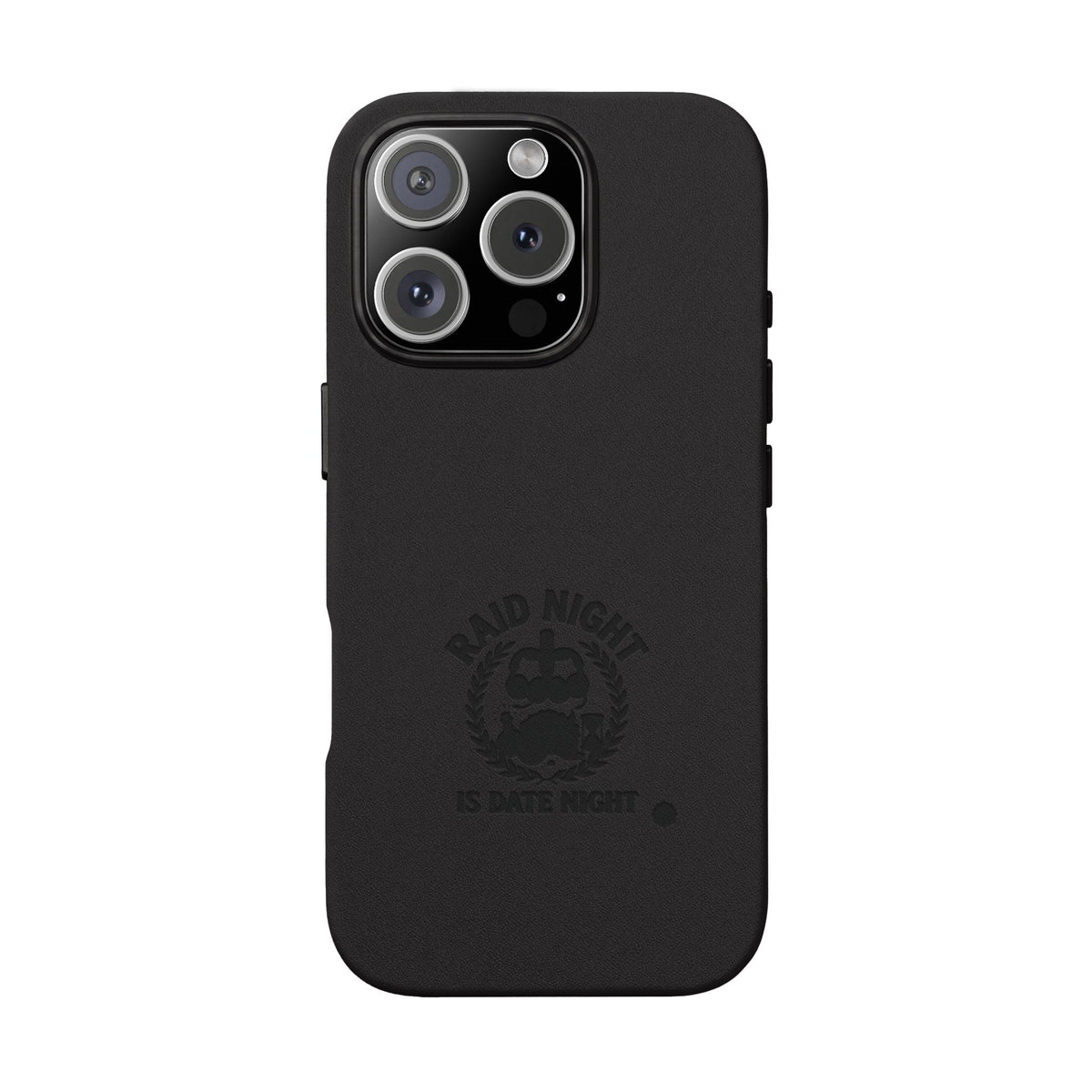 Engraved PU Leather Phone Case — 'Raid Night' Embossed Protective Cover