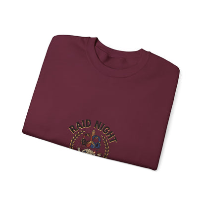 Crewneck Sweatshirt — "Raid Night Is Date Night" Vintage Crest