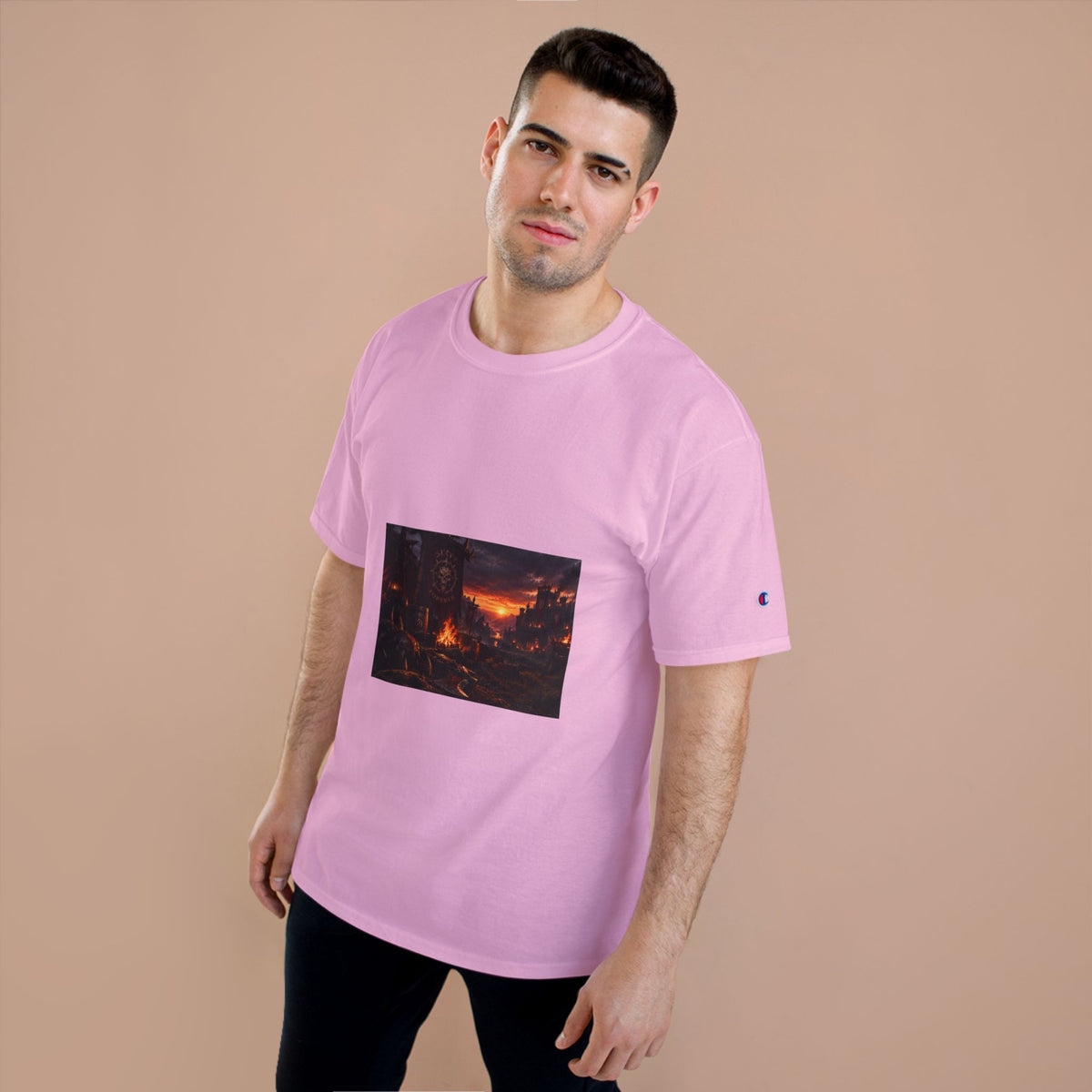 Champion T-Shirt — Dark Fantasy Volcano Landscape Graphic Tee