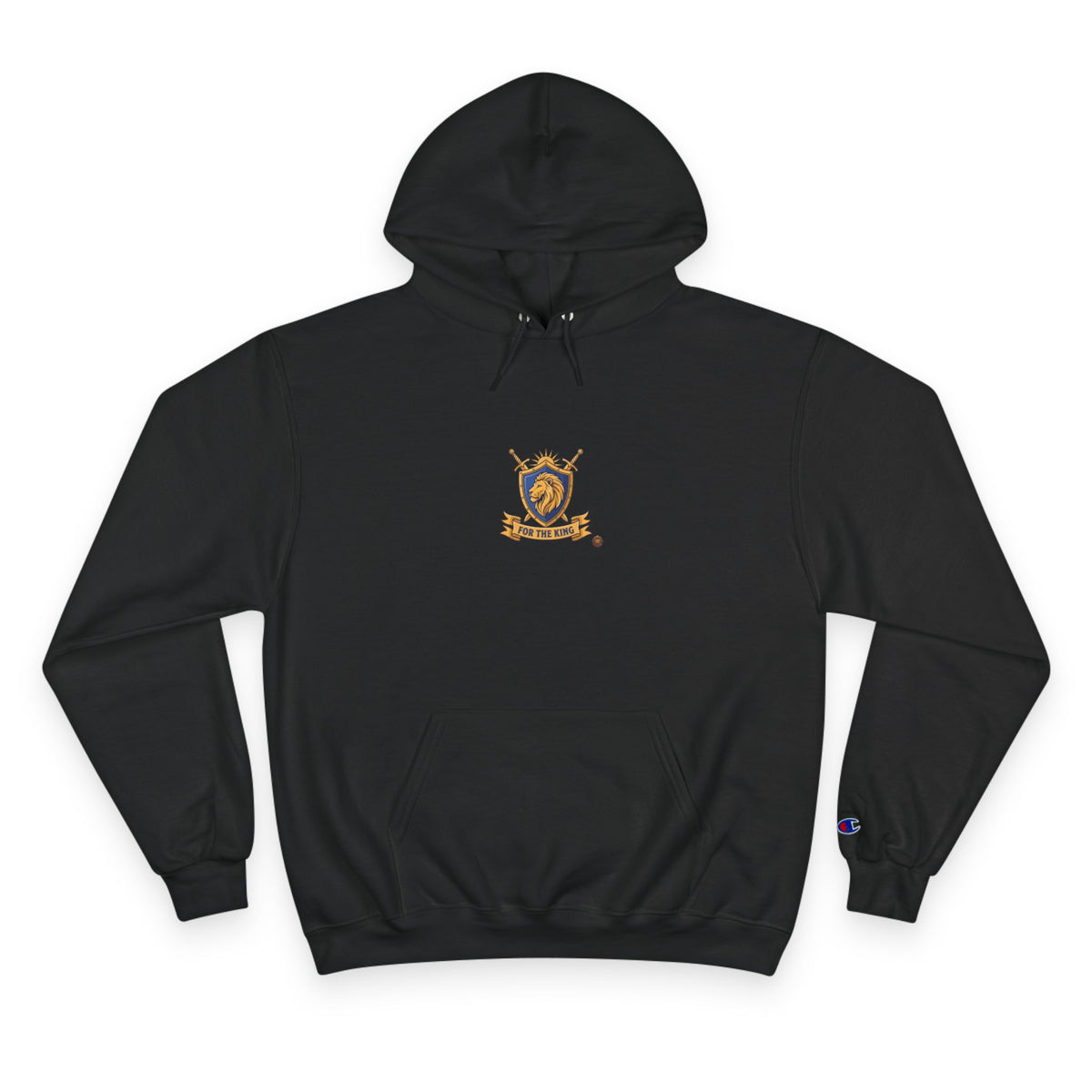 Champion Hoodie — Small Gold Crest Logo Athletic Pullover