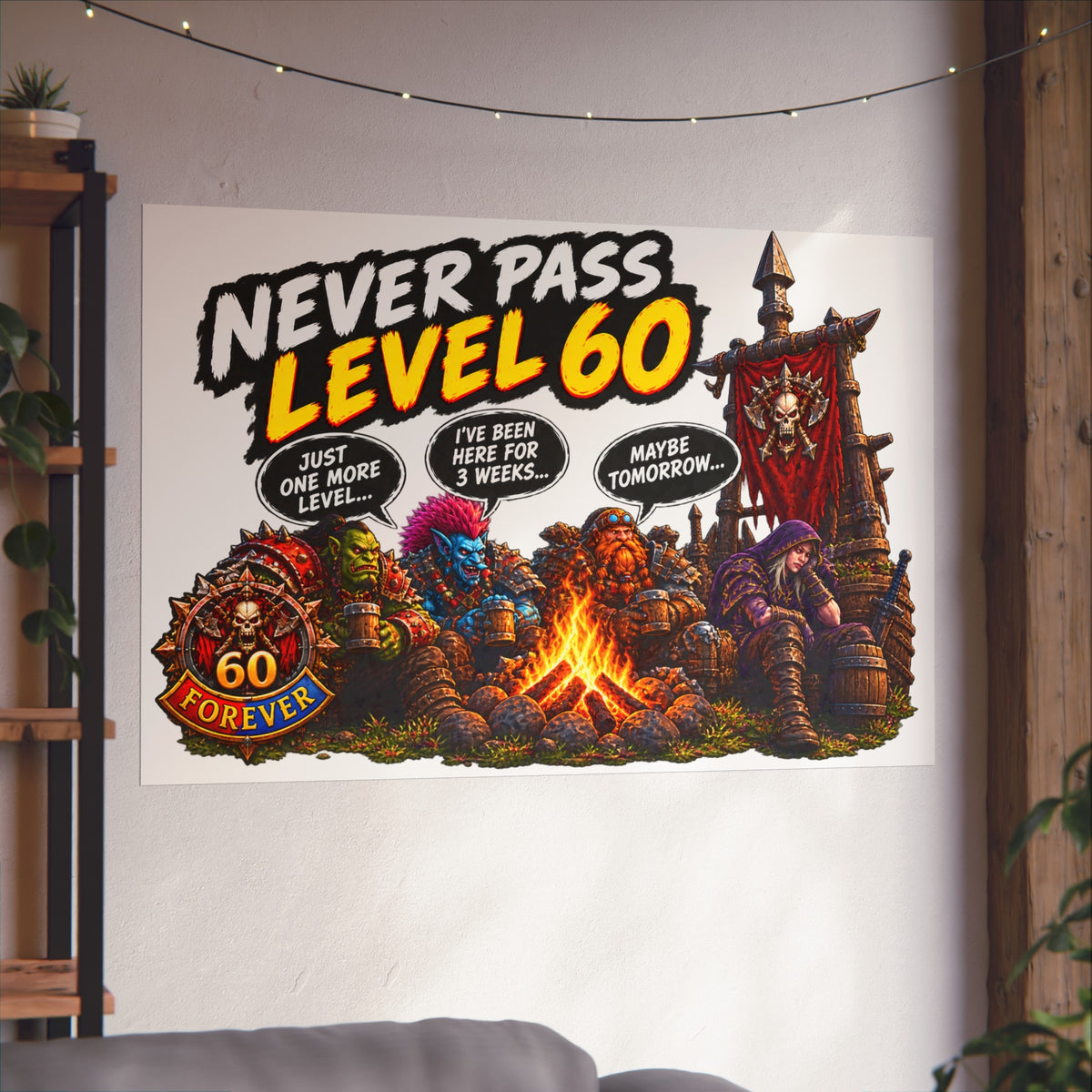 Never Pass Level 60 Fine Art Poster – Funny Gamer 60th Birthday Wall Art