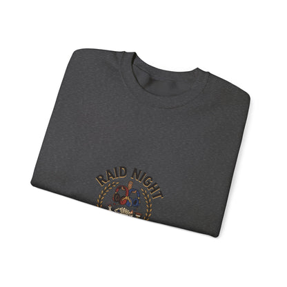 Crewneck Sweatshirt — "Raid Night Is Date Night" Vintage Crest