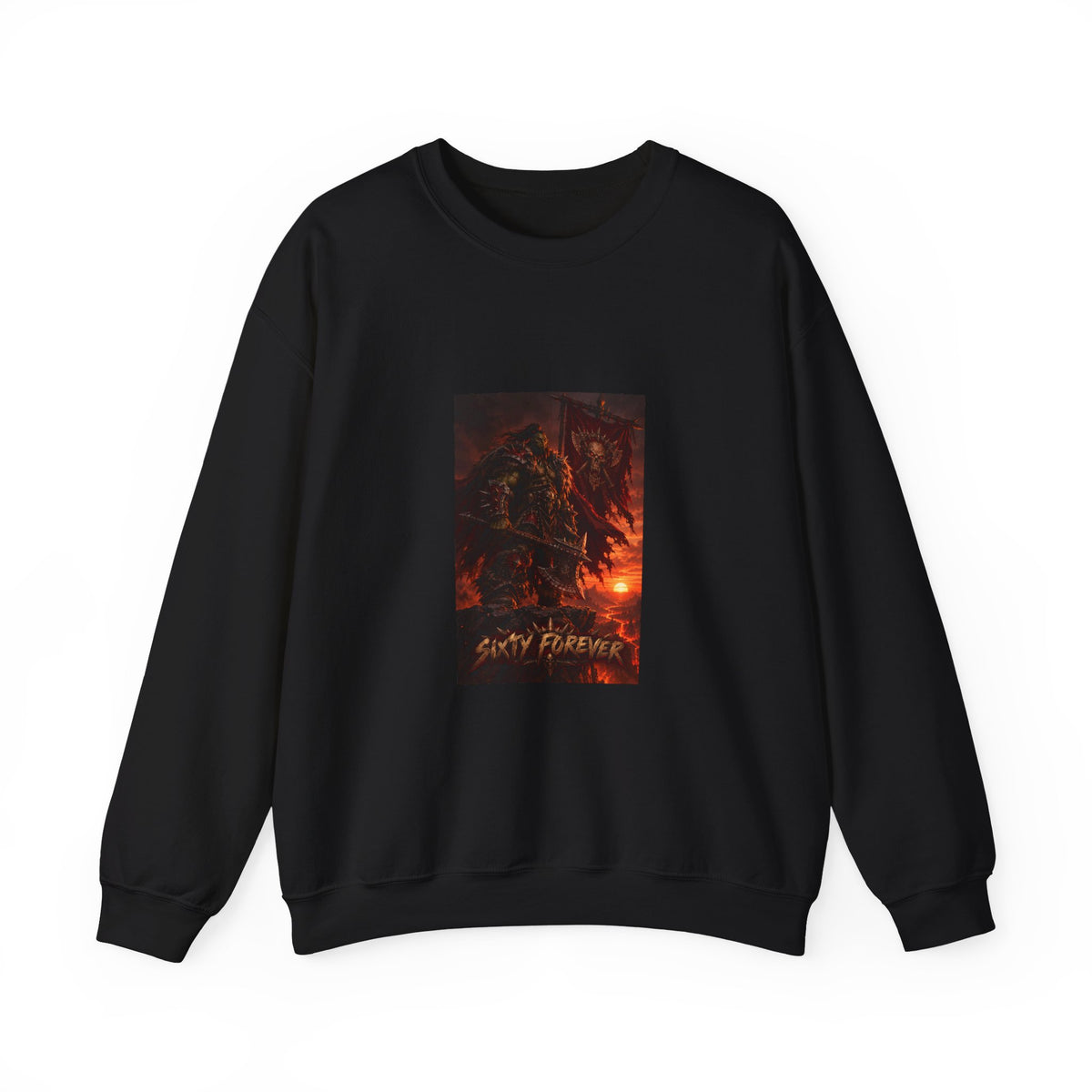 Crewneck Sweatshirt — Dark Fantasy Inferno Graphic with “Stay Forever” Text