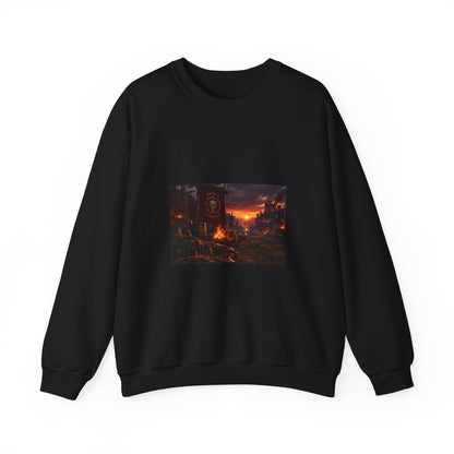 Apocalyptic Cityscape Crewneck Sweatshirt — Dystopian Sunset Graphic