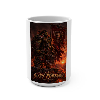Viking Warrior 'Sixty Forever' 15oz Ceramic Mug - Dark Fantasy Battle Scene