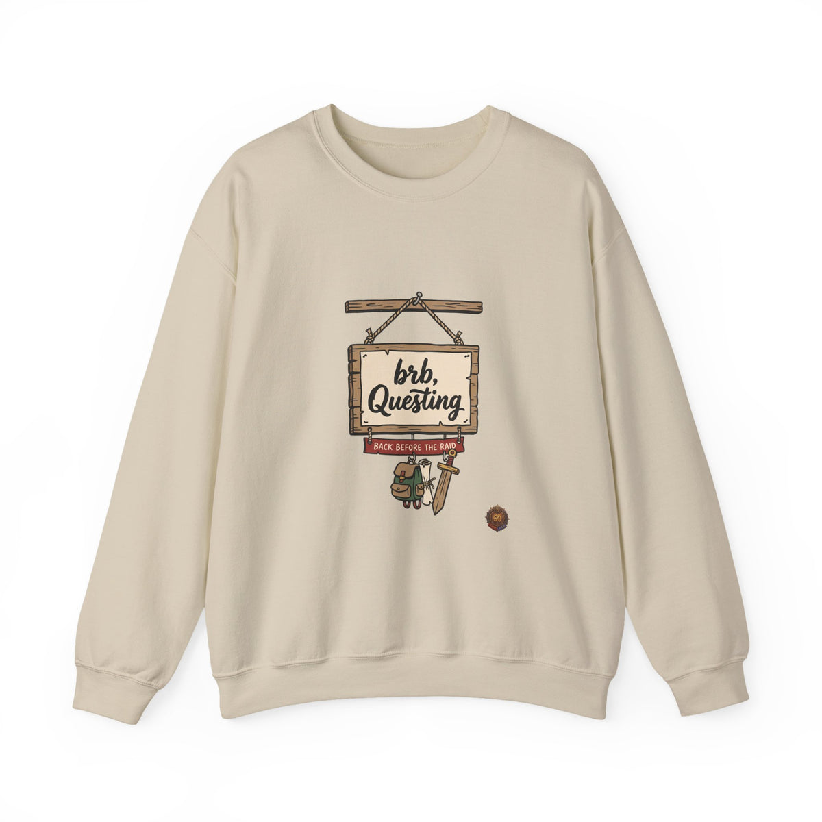 Crewneck Sweatshirt — “brb, Questing” RPG Gamer Graphic