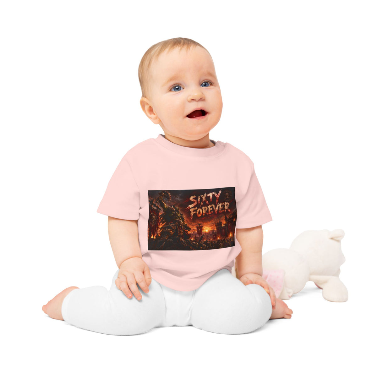 Baby Tee — "Sixty Forever" Fiery Monster Graphic