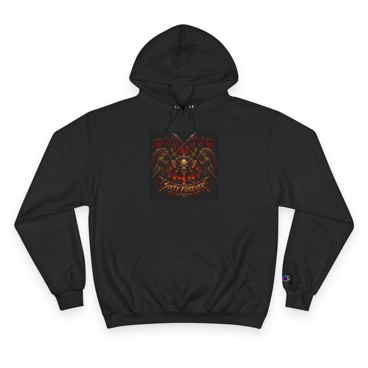 Champion Hoodie — Gothic Floral Skull Graphic Pullover
