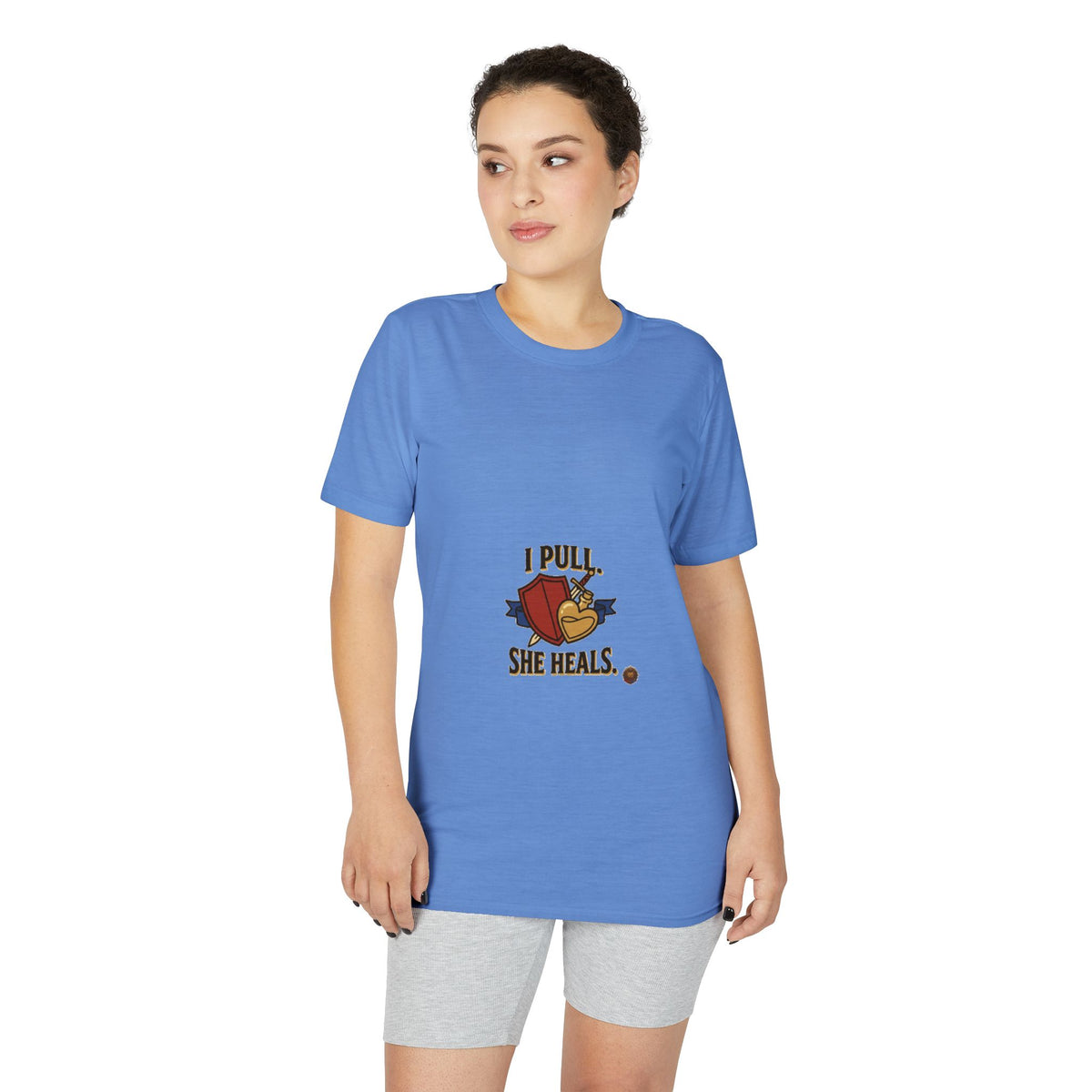 I Pull, She Heals Weightlifting T-Shirt — Couples Gym Workout Tee