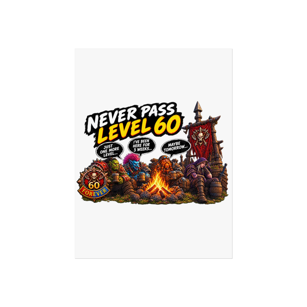 Never Pass Level 60 Fine Art Poster – Funny Gamer 60th Birthday Wall Art