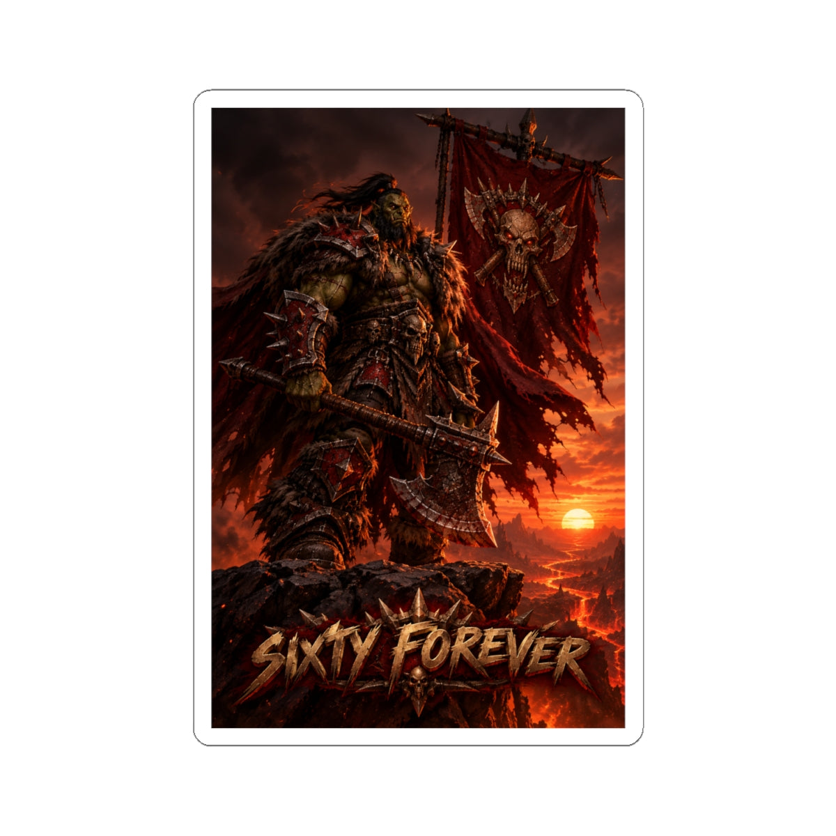 Sixty Forever War Orc Sticker — Fantasy Warrior Kiss-Cut Vinyl