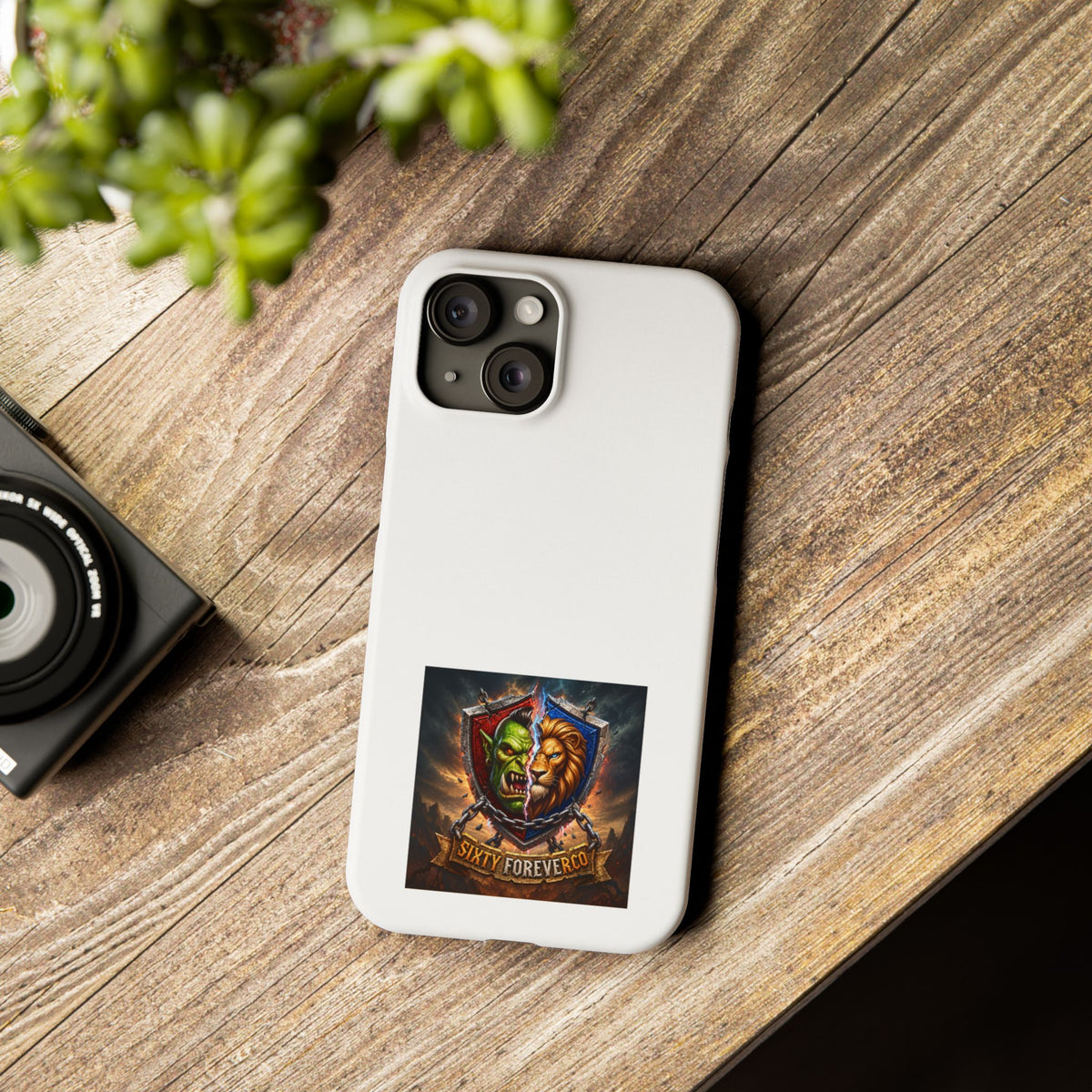 Slim Phone Case — Fantasy Shield Orc & Lion Crest "Sixty Forever"