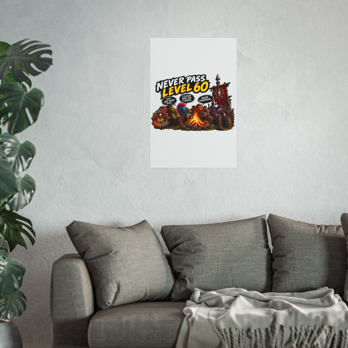 Never Pass Level 60 Fine Art Poster – Funny Gamer 60th Birthday Wall Art