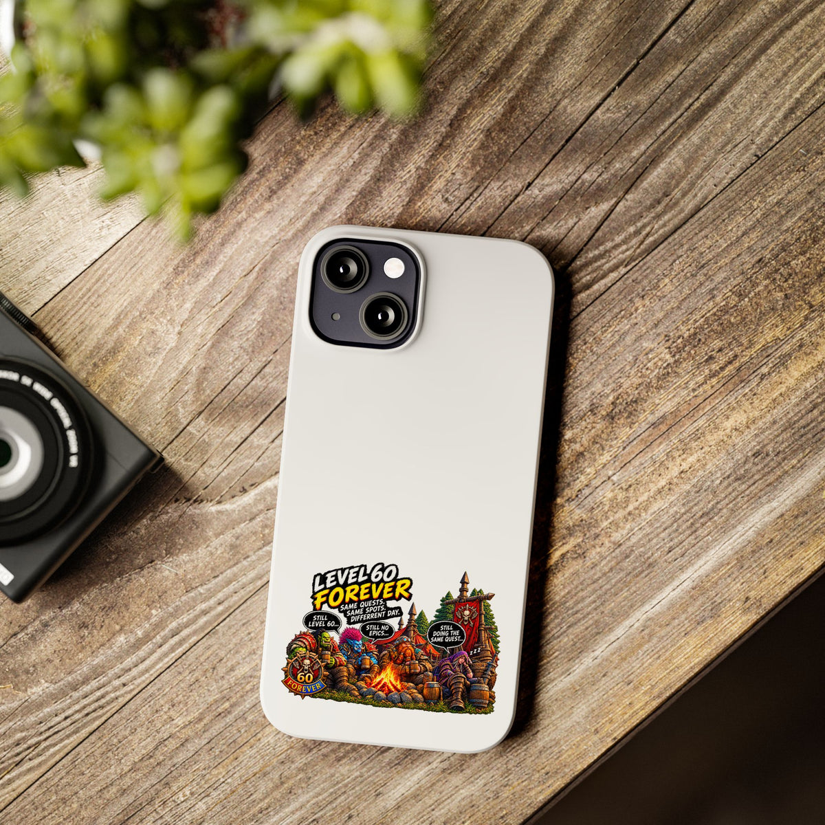 Level 60 Forever Slim Phone Case — Retro RPG Camping Gamer Design