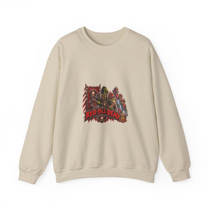 Red Till Dead Graphic Sweatshirt — Gothic Skeleton Horror Crewneck