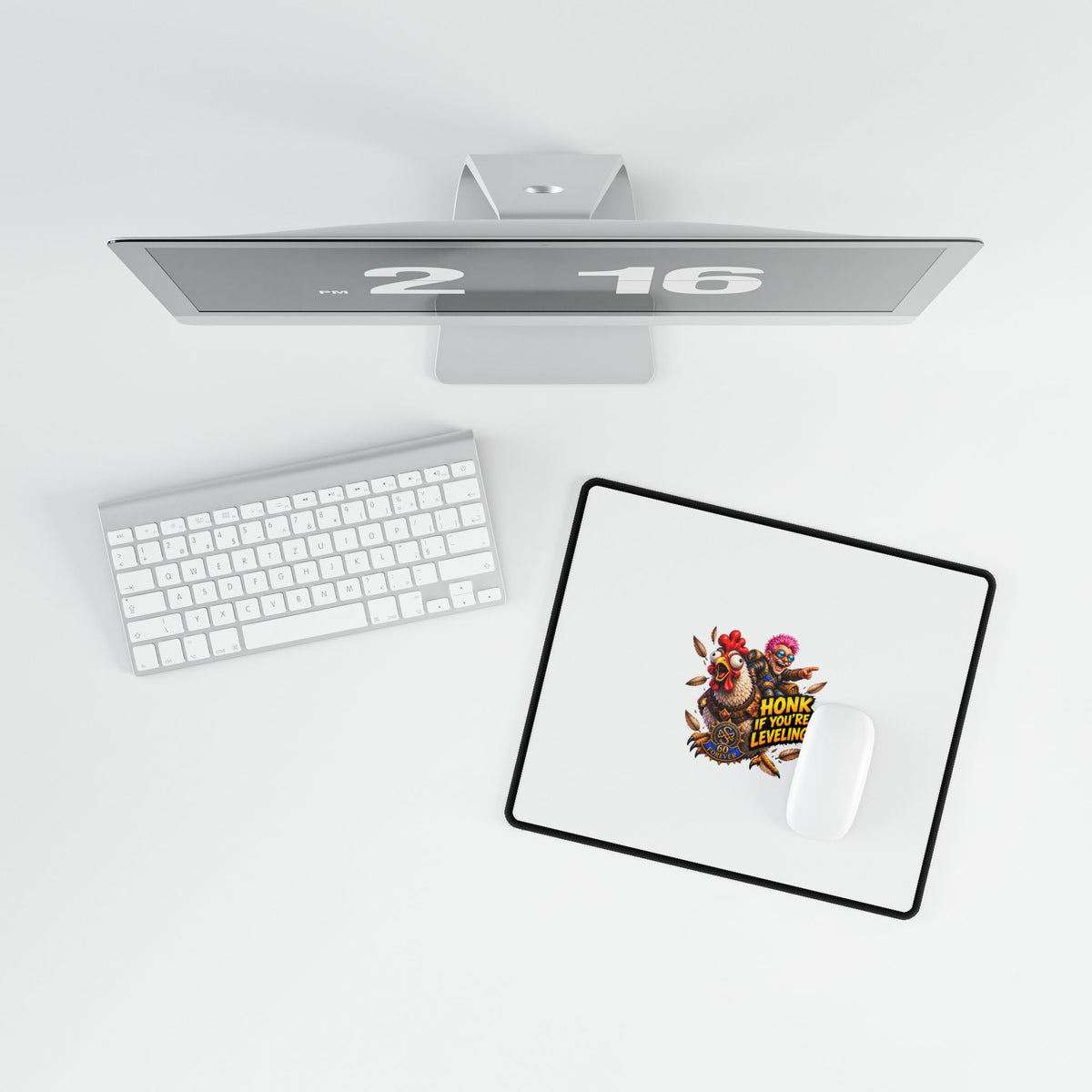 Gaming Desk Mat – "Honk If You're Leveling" Chicken & Gamer Design