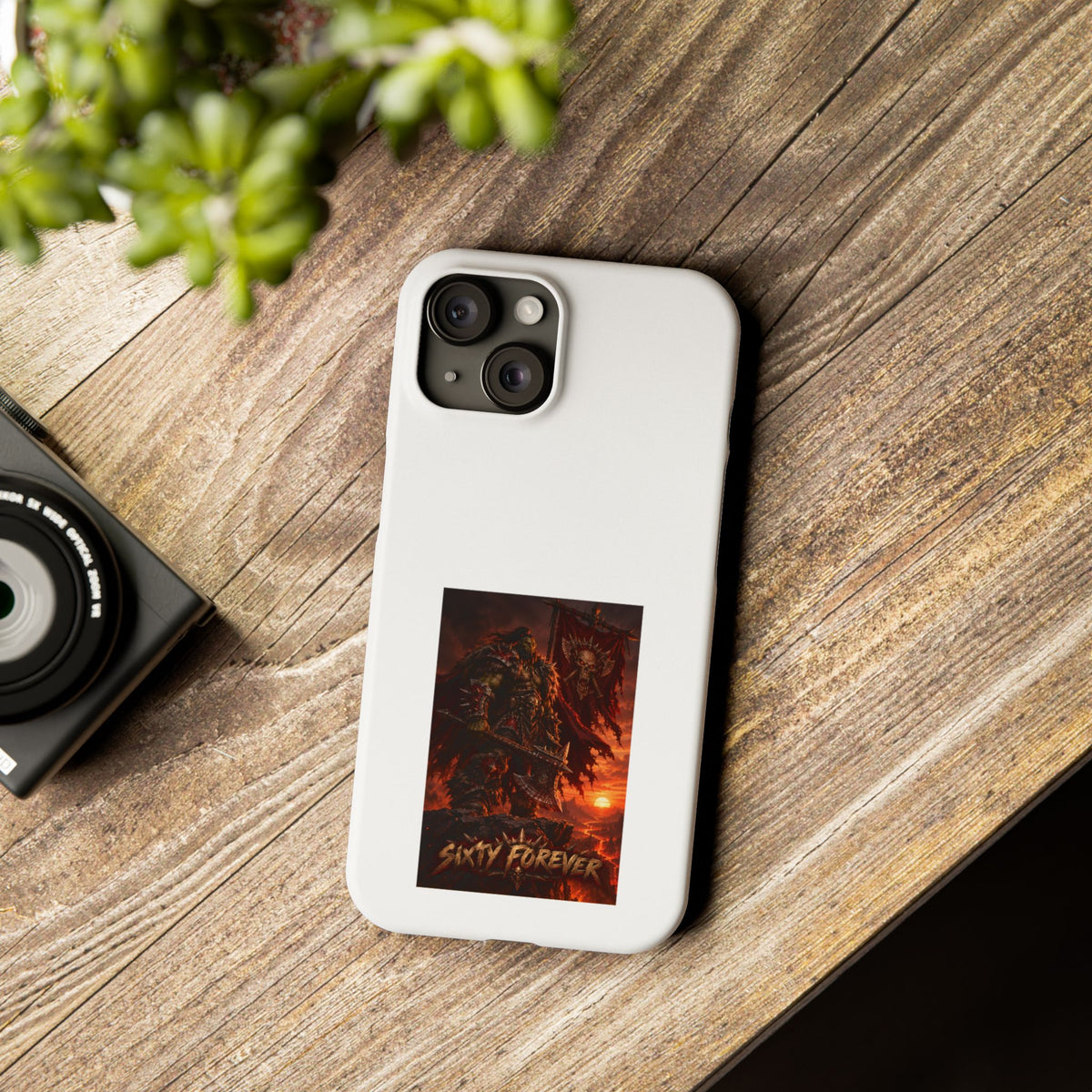 Slim Phone Case — Dark Viking Warrior 'Sixty Forever' Graphic