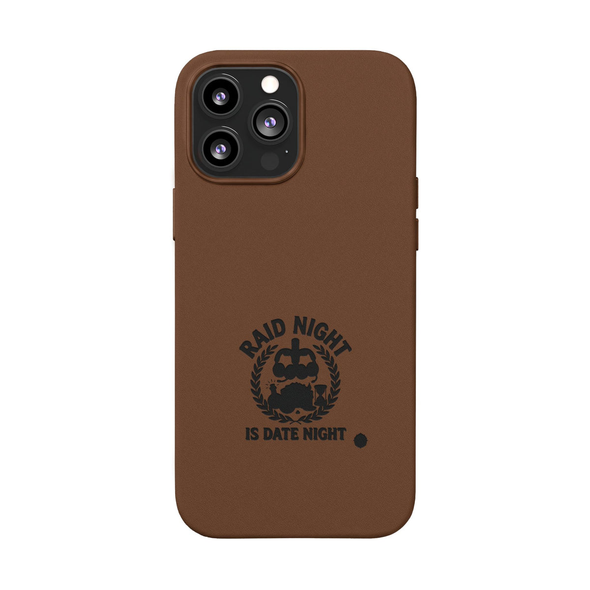 Engraved PU Leather Phone Case — 'Raid Night' Embossed Protective Cover