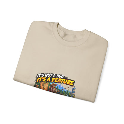 Crewneck Sweatshirt - “It’s Not a Bug, It’s a Feature” Retro Cabin Gamer Design