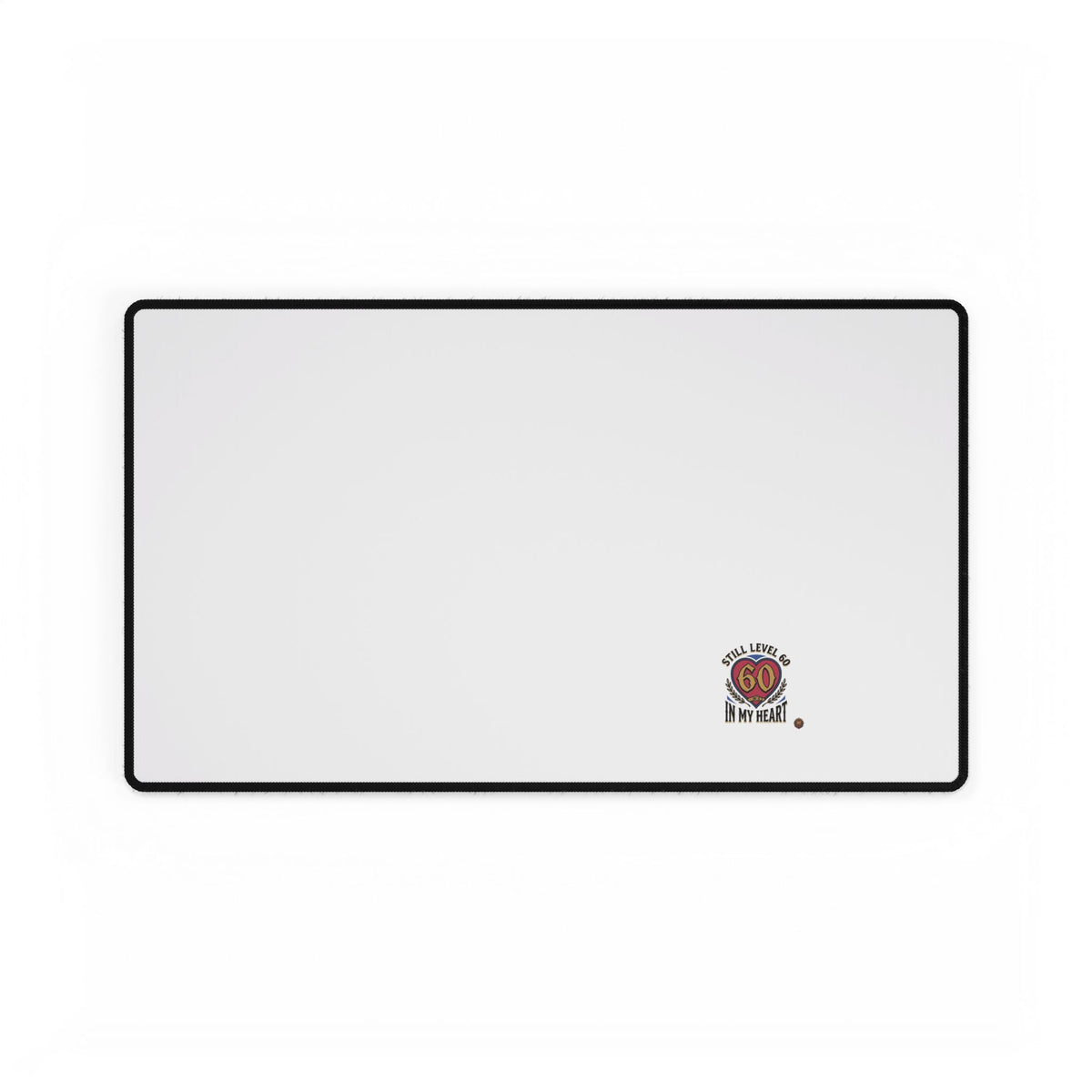 Large Desk Mat — Minimal White Gaming/Office Pad with 'All I Need Is Go In My Heart' Badge