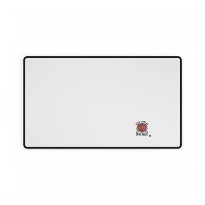 Large Desk Mat — Minimal White Gaming/Office Pad with 'All I Need Is Go In My Heart' Badge