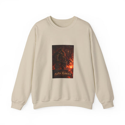 Crewneck Sweatshirt — Dark Fantasy Inferno Graphic with “Stay Forever” Text