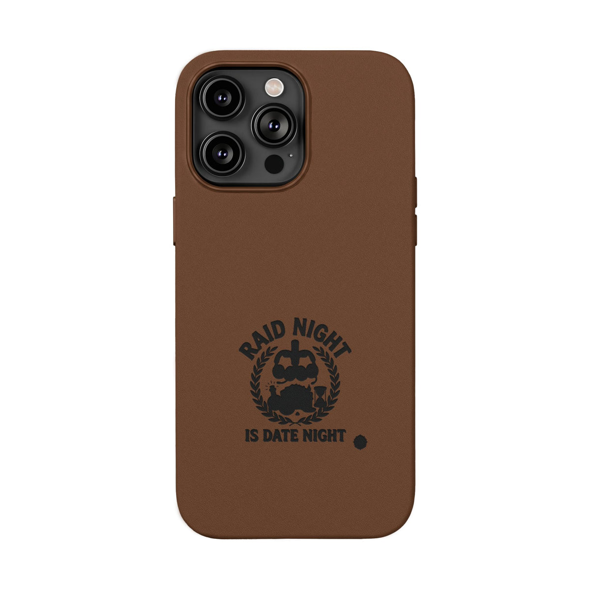Engraved PU Leather Phone Case — 'Raid Night' Embossed Protective Cover