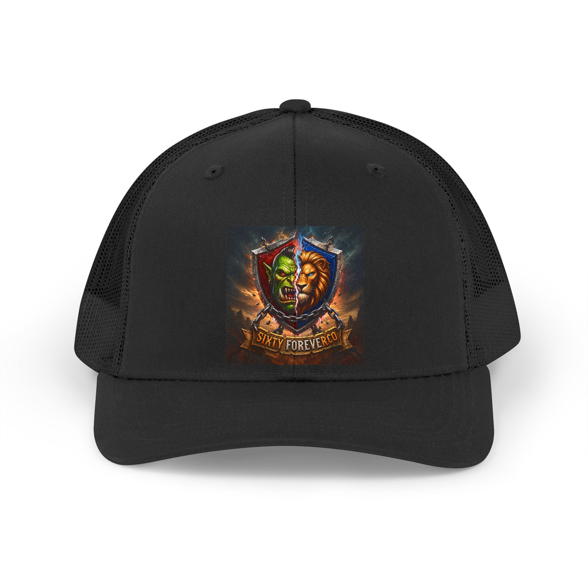 Trucker Hat — 'Stay Forever' Retro Lion & Mask Shield Graphic